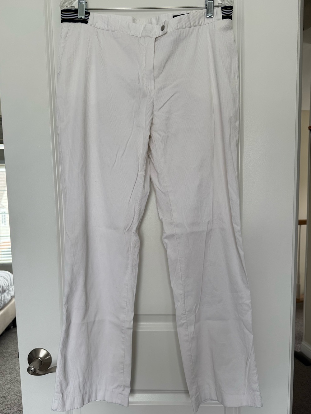 Burberry Golf White Cotton Chinos with Navy Stripe Waistband
